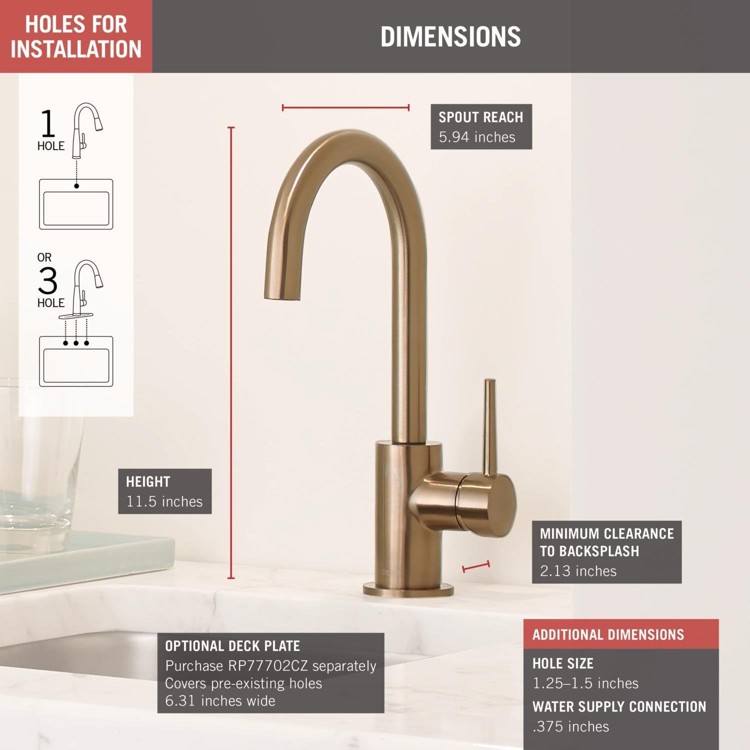 Delta Faucet Trinsic Single-Handle Bar-Prep Kitchen Sink Faucet, Champagne Bronze 1959LF-CZ - - 