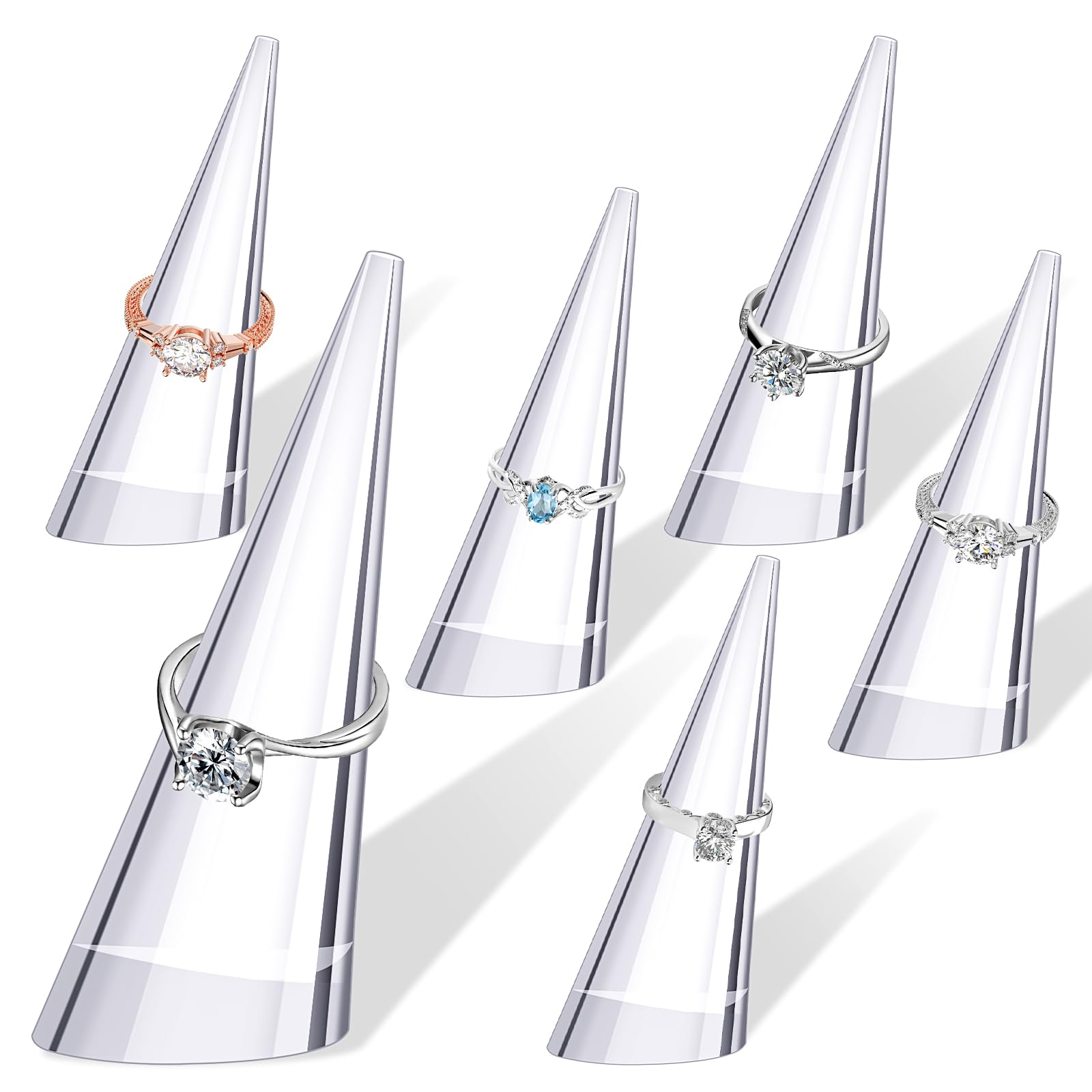 KALIONE 6Pcs Acrylic Ring Holder Ring Display, Transparent Jewelry Display Stand, Acrylic Ring Display Stand Set, Clear Finger Rings Show Stand Ring Display Showcase Display Stand for Jewelry