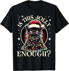 Is This Jolly Enough Funny Black Cat Christmas Tree Lights T-Shirt