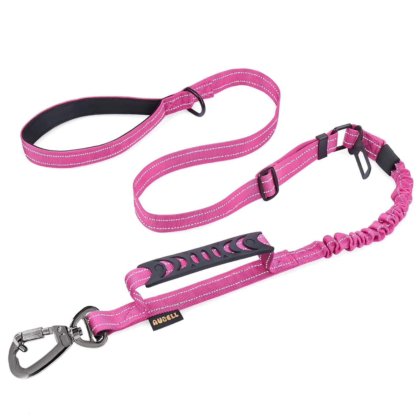AUBELL Tactical Dog Lead Heavy Duty,4-6ft Reflective Strong No Pull Bungee Lead for Medium Large Dogs with Comfortable Padded Double Handle,Car Harness, 360 Degree Rotating Carabiner,Pink — image 1