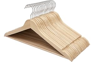 FairyHaus Wood Hangers 30 Pack, Smooth Finish Wooden Coat Suit Hangers with 360° Swivel Hook and Notches, Lightweight Natural Wood Clothes Hangers with Pants Bar