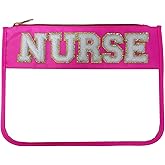 Dealkion Nurse Bag Accessories Essentials for Work Nurse Gifts Chenille Letter Bags Clear Makeup Bag Pouch Travel Cosmetic Bag Toiletry Storage Bag for Women Girls