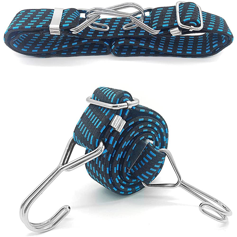 2 Pack 1M/2M Bungee Cords with Hook Adjustable Flat Bungee Cords Bungee Straps with Adjustable Length Metal Buckle for Hand Carts, Heavy Duty Cargo, Luggage Rack, Camping (1M)