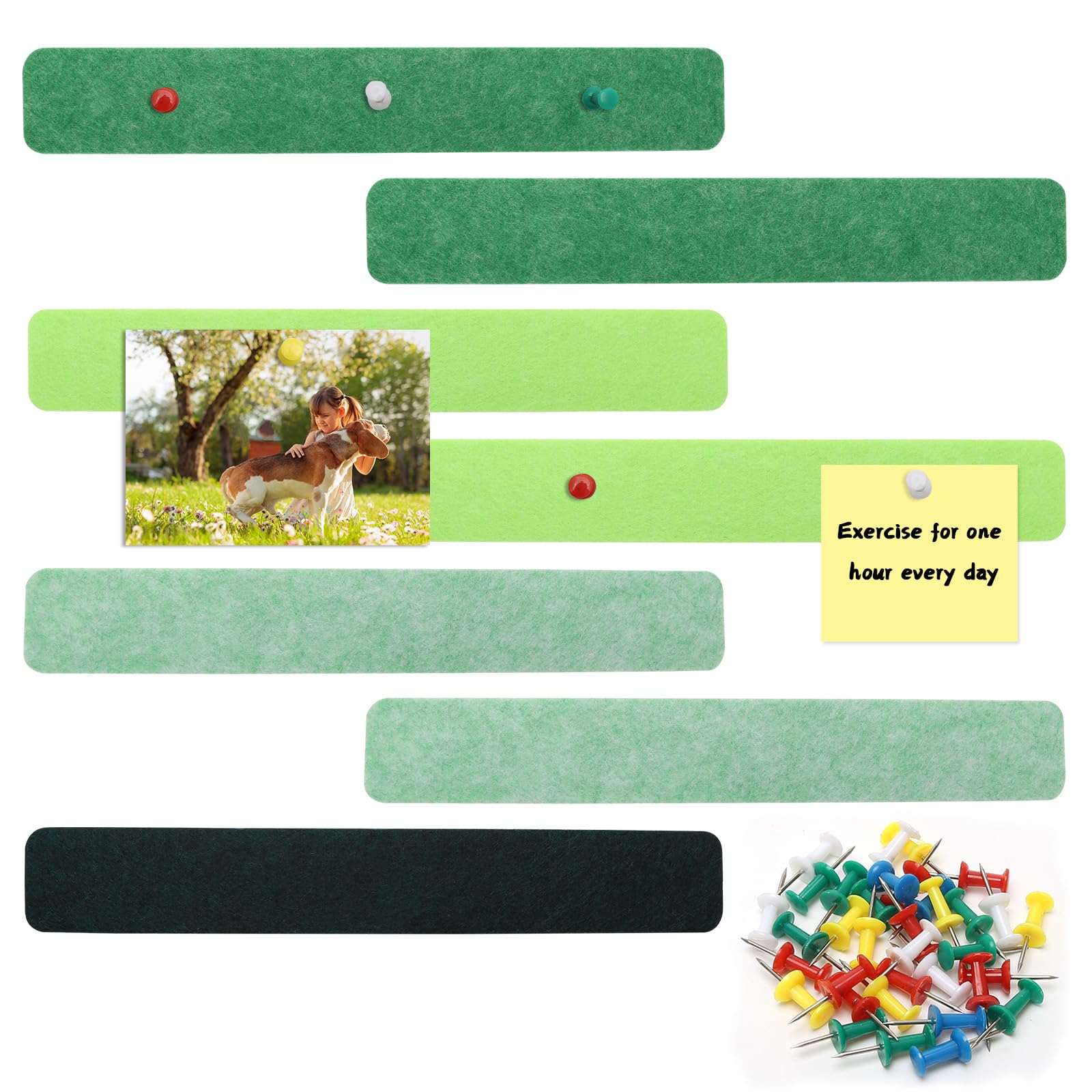Pin Board, 7 Pack Felt Strip Pinboard with 35 Push Pins, DIY Notice Board Office Home Wall Decor Display Board Memo Board Felt Bulletin Board for Paste Notes, Schedules, Photos (S1)