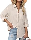 Zeagoo Cotton Gauze Shirts for Women Beige Linen