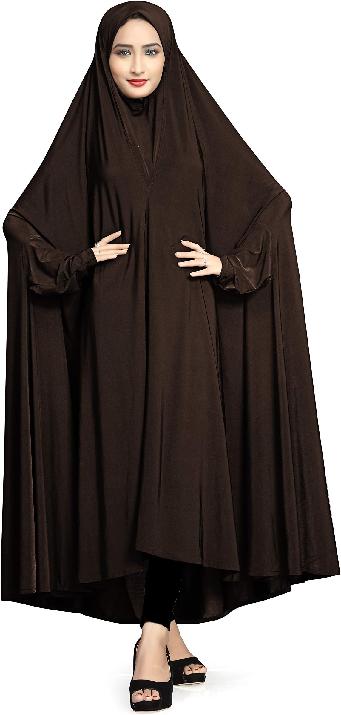 Justkartit Coffee Color Plain Long Lycra Stretchable Arabic Chaderi For Women