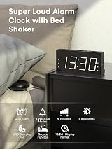 ROCAM Alarm Clock with Bed Shaker Dual Alarm Extra Loud 7.5" LED White view 2