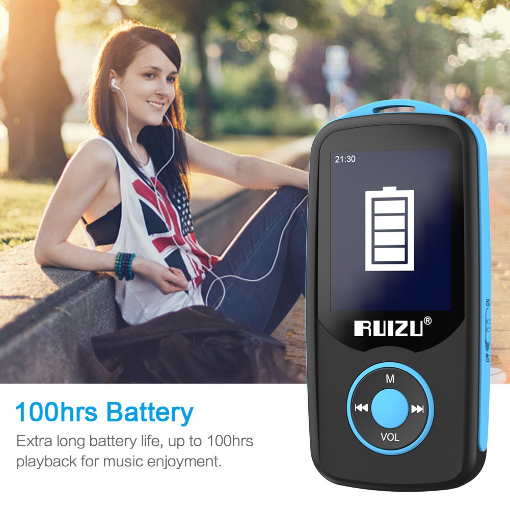 RUIZU X06 Mp3 Player with Bluetooth, Mp3 Music Player with FM Radio, 100hrs Playback, and 128GB Expandable, Blue