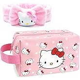 Toiletry Bag & Spa Headband, Cute PU Leather Ttravel Makeup Bag, Soft Makeup Headband for Washing Face, Gifts for Women Girls