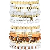 SUBANG 16 Pieces Clay Bead Bracelets for Women Bohemian Stackable Gold Beaded Stretch Bracelet Beach Layering Bracelets Friendship Bracelet Set Boho Jewelry for Women