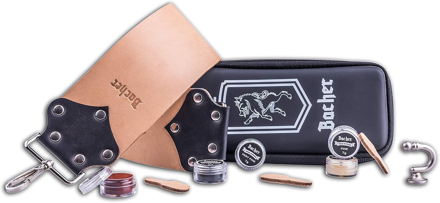 Bacher Shaving Strop Belt with Honing Compounds, Premium Straight Razor Strop Set, Wide Leather Strop Razor Sharpener - Image 5