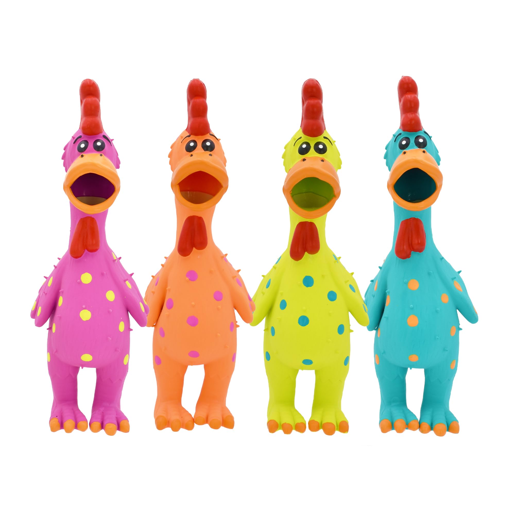 MULTIPET Latex Polka Dot Globken Chicken Dog Toy Fun Squeaky Interactive Playing Chewing Durable Washable for Large Medium Small Breeds 11.5”