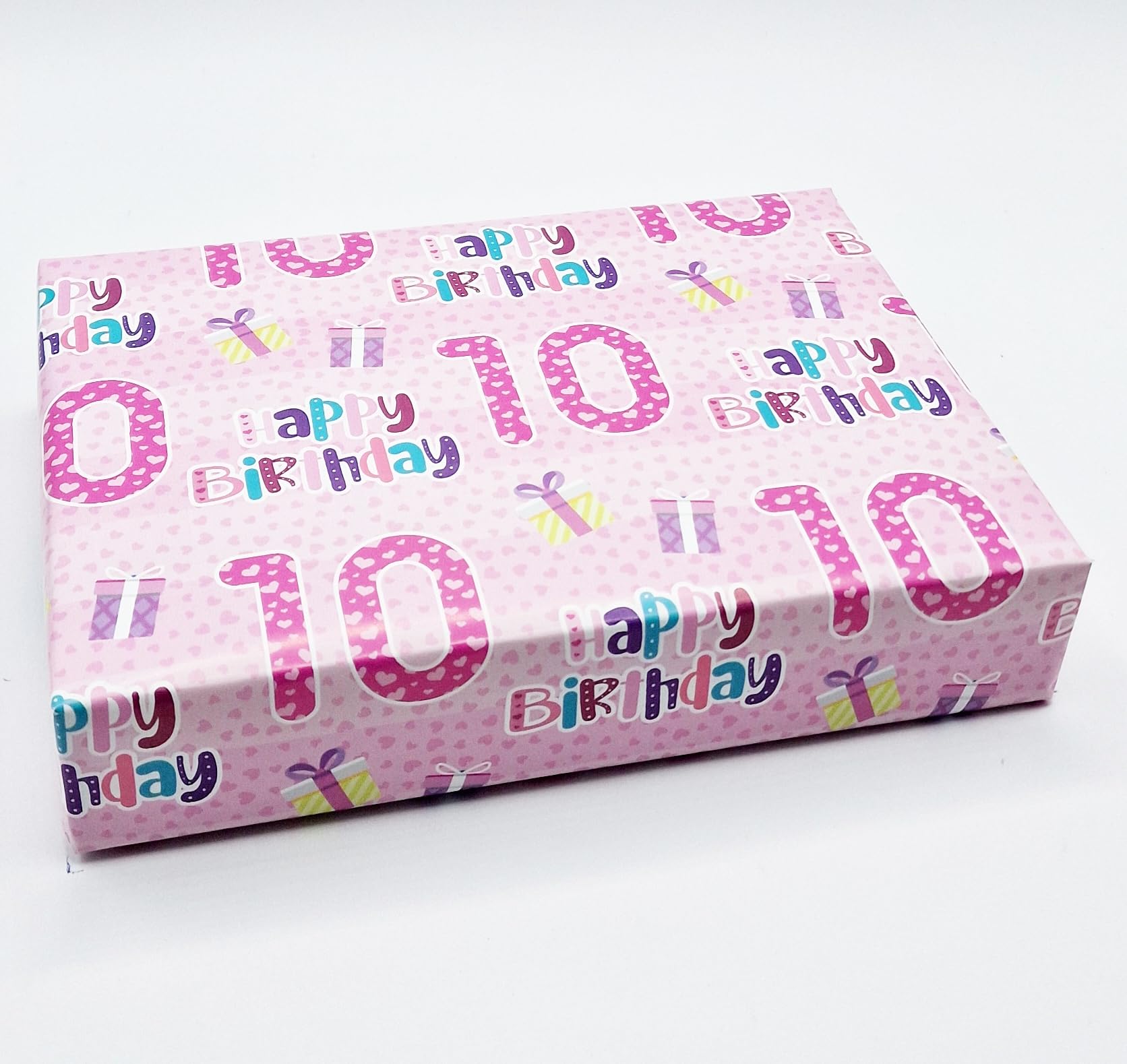 2 Sheets + 2 Gift Tags 10th Birthday Girl Pink Wrapping Paper Age 10 Cute Birthday Giftwrap Pink (PA)