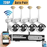 Smonet 4CH 720P HD NVR Wireless Security CCTV Surveillance Systems(WIFI NVR Kits)-Four 1.0MP Wireless WIFI Indoor Outdoor IP Cameras,P2P,65FT Night Vision, 1TB HDD Pre-installed