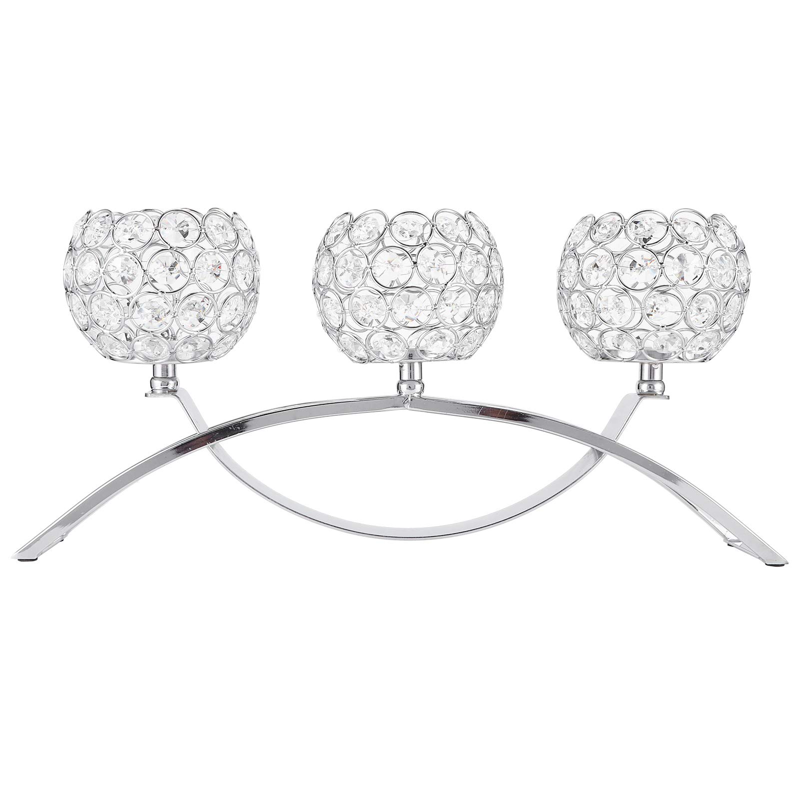 3 Arms Crystal Candle Holders, Vintage Crystal Candle Holders Modern, Elegant Candelabra for Wedding Christmas Dining Room Coffee Table Decorative Centerpiece Christmas Party Home Table Silver