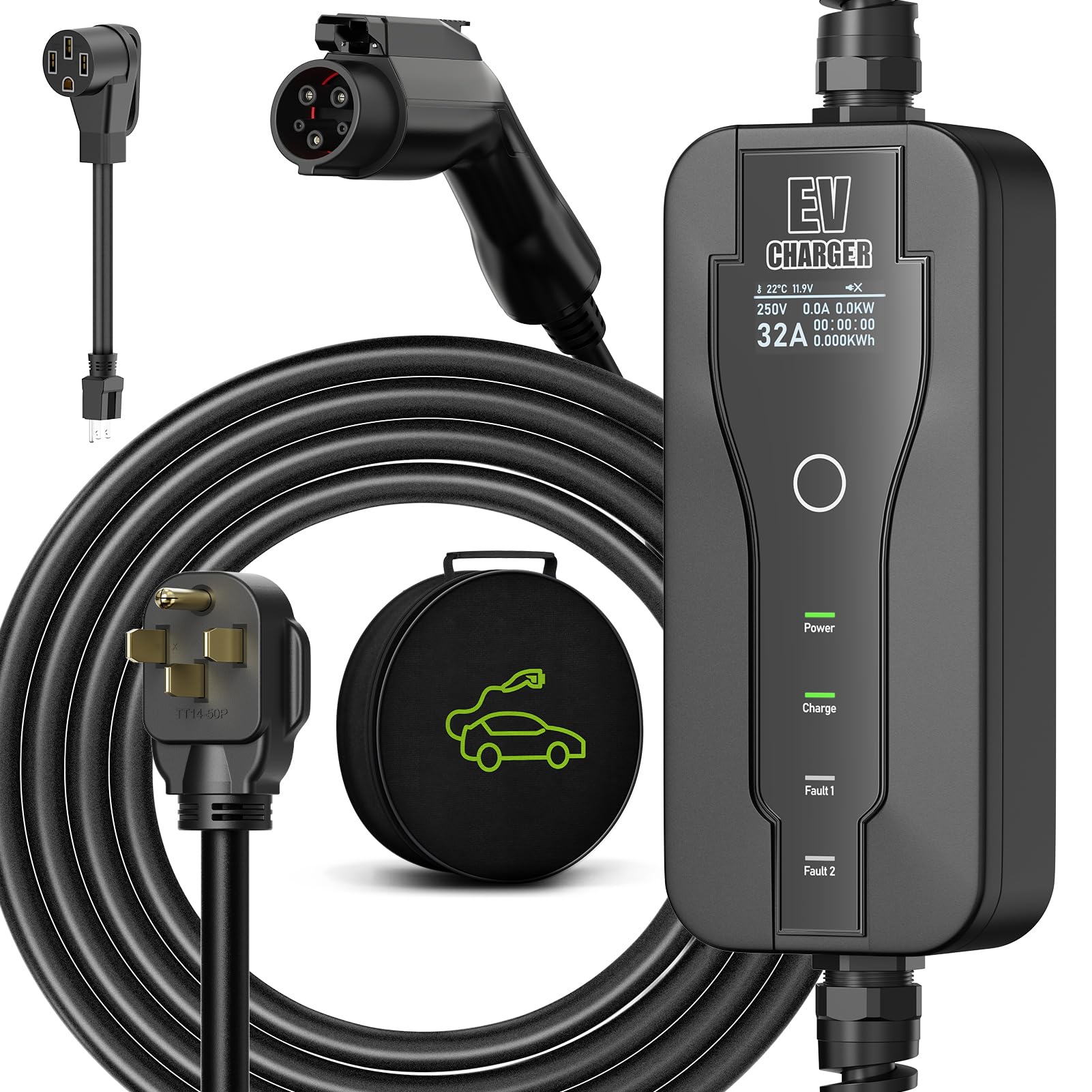 Photo 1 of 7.2kW Level 1 and 2 EV Charger, 32A Portable EV Charger Level 2 with NEMA 14-50P &5-15 Adapter 110V-240V, 32/16/13/10/8A Adjustable&Delay Charge 1-15H Electric Vehicle Charging Stations