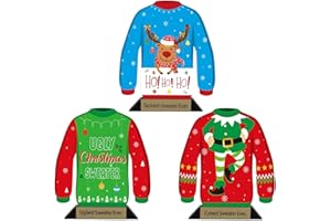 TTQ 3PCS Ugly Christmas Sweater Trophy Award, 6.2" Xmas Wooden Ugly Sweater Party Trophy,Funny Trophy Game Prizes for Adults