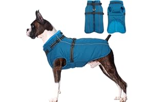 Lelepet Dog Coat for Large Dogs Waterproof Dog Jacket with Harness Built in Reflective Windproof Fleece Jacket with Zip Warm Winter Coats for Dogs Cozy Thermal Pet Snowsuit, Border Collie, Blue, XL