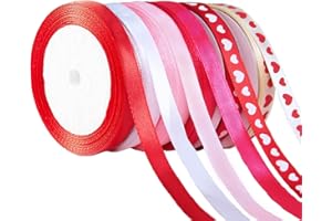 KIGEAPUEL 6 Rolls 150 Yards Valentine’s Day Ribbons for Gift Wrapping Fabric Holiday Festival Satin Plaid Ribbons for Wedding Craft Projects Gift Wrapping Decoration Floral Bows (Valentine's Day)