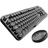 Wireless Keyboard and Mouse Combo, Retro Typewriter Style Keyboard with Round Keycaps, 2.4GHz Dropout-Free Connection Mouse with,Computer PC Desktops Laptop WindowsxP/7/8/10 (Black)