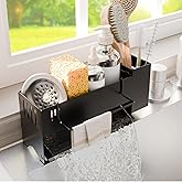 Azevix Sponge Holder for Kitchen Sink, Space-Saving Sink Caddy with Brush Holder, Kitchen Countertop Organizers and Storage Essentials, Rustproof & Slip Resistant