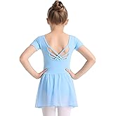 TinyChoice Ballet Leotards for Girls Ballet Dress Toddler Dance Leotard Short Sleeve and Criss-Cross Back, 2T-11Y