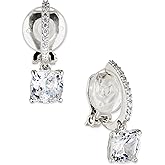 Nadri Leverback Earrings - Exquisite Clip Dangle Drop Earrings, Cushion Cut Cubic Zirconia, Hypoallergenic