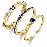 Fimewon Dainty Stackable Rings for Women Sapphire Eternity Ring Set 18K Gold Plated Stacking Rings Non Tarnish Gifts for Her Mom Wife Size 5-10