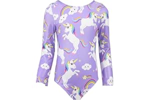 TENVDA Gymnastics Leotards for Girls Sparkly Unicorn Rainbow Long Sleeve Kids Tumbling Outfit Age 2-9 Years Old