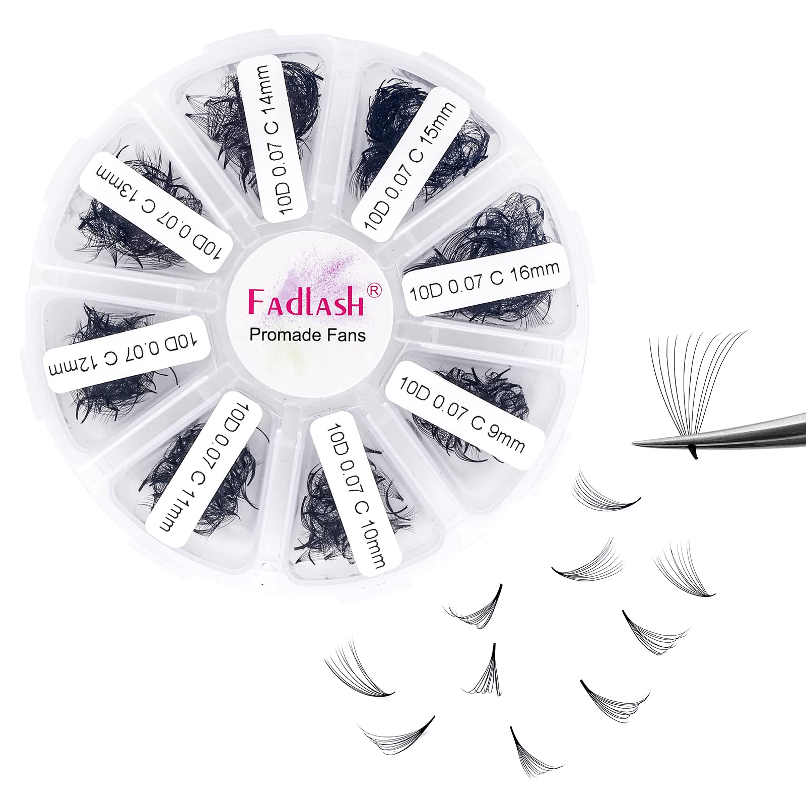 Premade Eyelash Extensions 10D 0.07 D Curl 1000pcs Loose Fans Lashes 9-16mm Mixed Tray Premade Pointy Base Lashes Fan Handmade Premade Loose Fans — image 1
