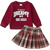 Kucnuzki Baby Girl Clothes Toddler Girl Fall Outfits Kids Winter Cute Long Sleeve T Shirt Top Plaid Mini Skirt Dress Set