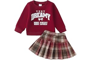 Kucnuzki Baby Girl Clothes Toddler Girl Fall Outfits Kids Winter Cute Long Sleeve T Shirt Top Plaid Mini Skirt Dress Set