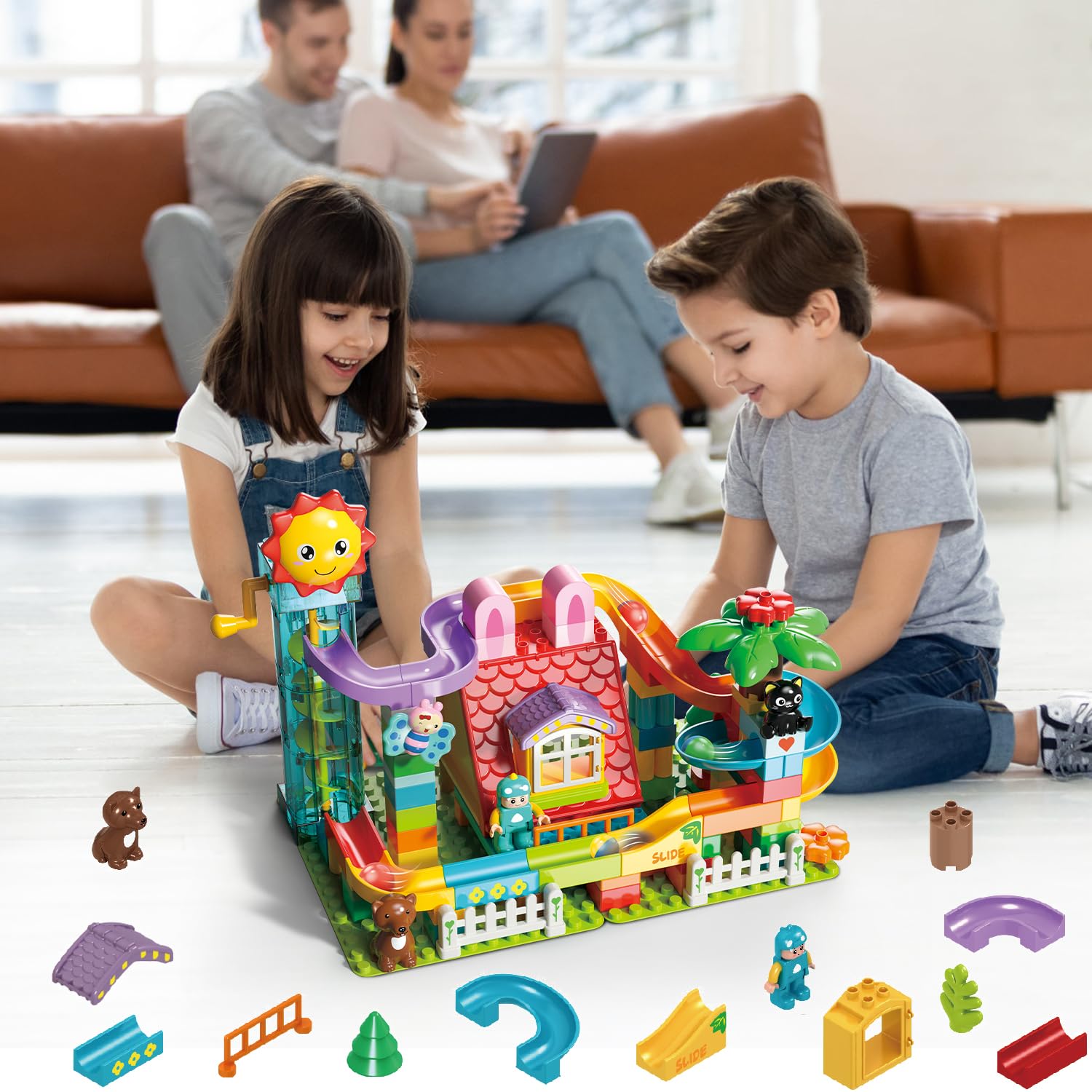 Ysityum Marble Run Building Blocks Toy - 2 in 1 Compatible Blocks Models with 6 Marble Balls, Montessori Educational Race Track Building Block Set, Classic Blocks STEM Toy for Kid Boys Girls (118PCS)