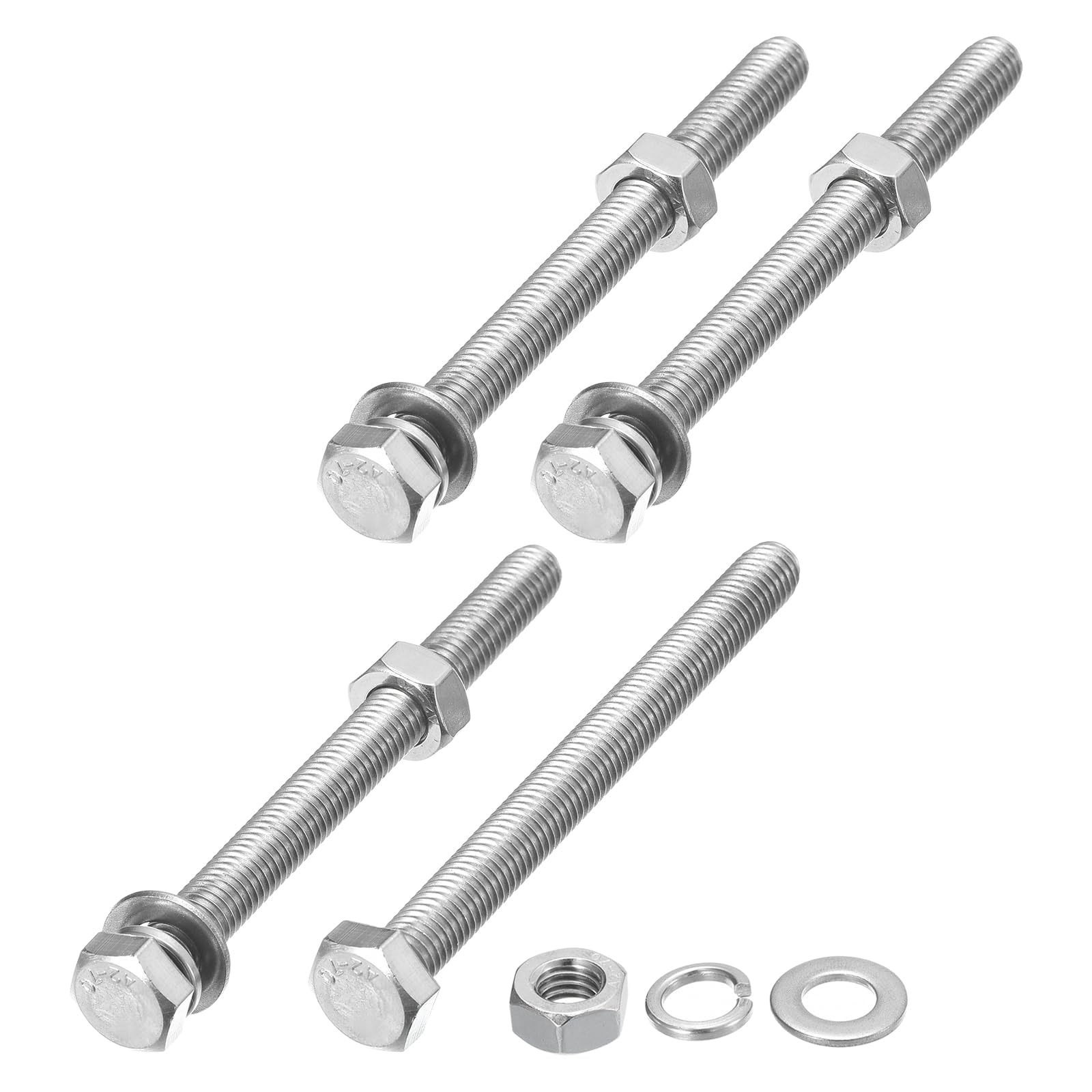 METALLIXITY Hex Head Screws Bolts, Nuts, Flat & Lock Washers Kits (M8-1.25x90mm) 4 Set, Stainless Steel Fully Threaded Machine Screws Bolt Set - for Home Appliance Equipment
