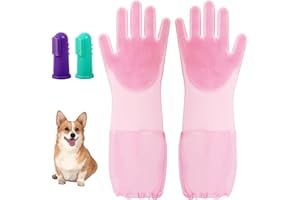 ROBATUN Dog Washing Gloves Finger Toothbrush,2-in-1 Pet Shower Set,Dog Bath Gloves with Extended Length,Comfortable Pet Washing Gloves for Gentle Bathing Efficient, Multifunctional Silicone(Pink)