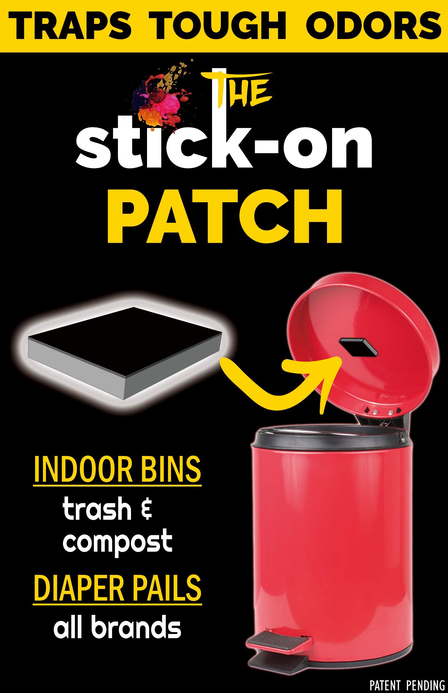 Trash Can, Diaper Pail, Garbage Bin Deodorizer | Works with iTouchless, Dekor, Munchkin, Diaper Genie, Ubbi | 100% Natural Activated Carbon Patch | 2 Pack | Chemical &amp; Fragrance Free Odor Eliminator