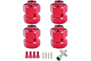 HOPLEX Aluminum Alloy 7mm RC Wheel Hex Hub Spacer with 9.5mm Offset Extension 4Pcs Hex Drive Adapter for AXIAL SCX24 Upgrades Accessories 1/24 RC Crawler Car (Red)¡­