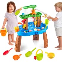 Table d'eau pour 54 cm - Centre d'activités sensorielles 4 en 1, aire de jeux de pompe extérieure avec accessoires de pêche, jouet éducatif de divertissement pour jardin d'arrière-cour