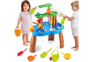 Water Table for Toddlers 3-5 Outdoor Toys for Kids Ages 4-8 3-Tier Kids Sand Water Tables with Fishing Game Set Activity Sens