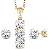 Gem Stone King 18K Yellow Gold Plated Silver White Moissanite and White Diamond Pendant and Earrings Jewelry Set For Women (2.54 Cttw, Gemstone Birthstone, with 18 Inch Chain)