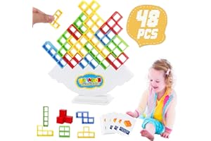 XESAKESI 48PCS Tower Tetra Game, Tetra Tetris Balance Tower Game Stacking Team Building Blocks for Adults and Family, Fun Party Games for Kids, Balance Stacking Toys for Family Games, Parties and Travel