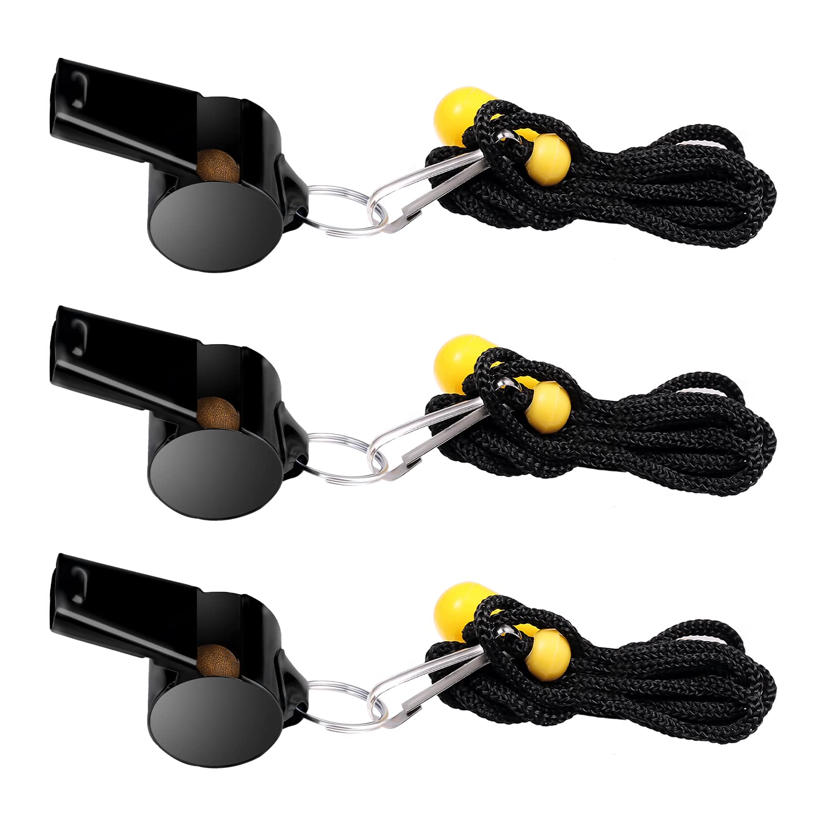 SAVITA 3pcs Stainless Steel Whistles with Lanyard, Super Loud Premium Metal Sports Whistles Bulk for Outdoor Activities PE Classes Coaches Polices Referees Teacher Emergency (Black)