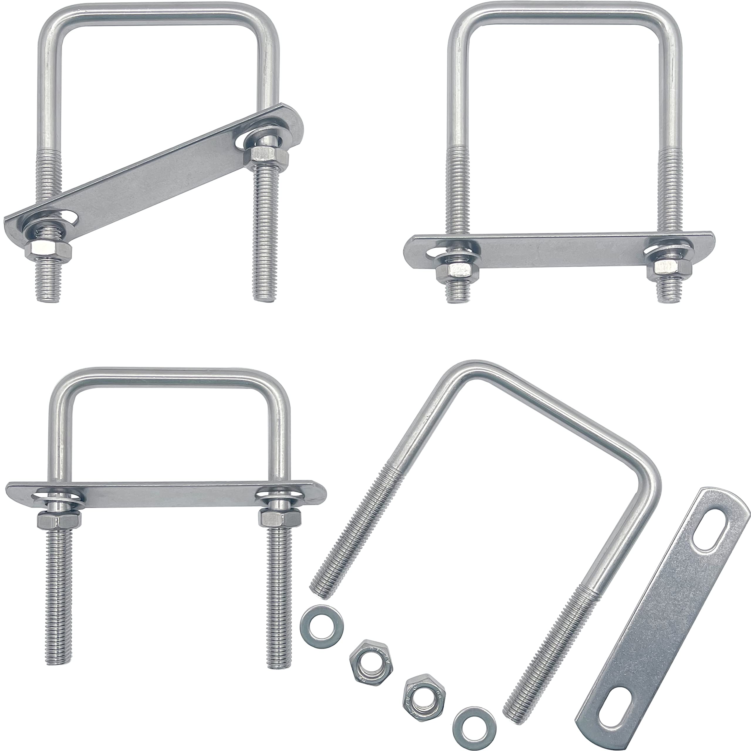U-Bolt Square U Bolt U-Bolt Clamps 4 Pieces 100 x 60 mm 304 Stainless Steel Square Axle Plate M8 with Nuts Frame Straps Bolts for Towing Cars Ships Repair
