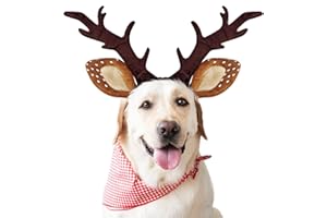 KUDES Dog Cat Christmas Reindeer Antlers Headband Classic Adjustable Elk Hat Headwear Pet Deer Cospaly Costumes Accessories (L(for Medium Big Dogs))