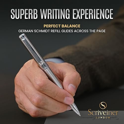 Scriveiner Stainless Steel Ballpoint Pen Stunning Luxury Pen with  Stainless Steel Finish, Schmidt Black Refi
