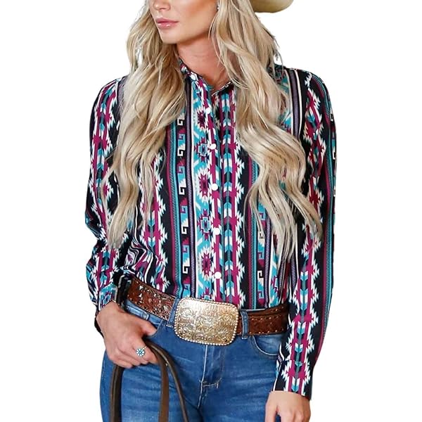 Women's Paisley Print Long Sleeve Pearl Snap Western Shirt