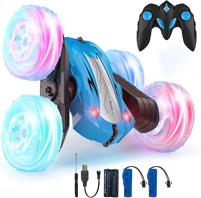 Rodzon RC Car for Kids 6+ Stunt 360° Flip LED Lights 2 Batteries Blue