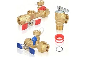 Upgrade 3/4 Inch IPS Isolator Tankless Water Heater Service Valve Kit, Isolation Valve with Pressure Relief Valve, Lead-Free 