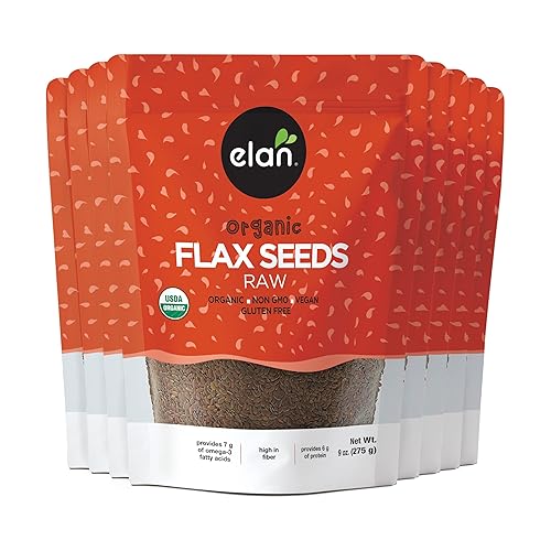 Elan Organic Flax Seed, Whole Seeds, Raw Seeds, Non-GMO, Vegan, Gluten-Free, Kosher, High in Fiber, Gels Easily, 8 pack of 9.7 oz