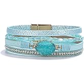 FANCY SHINY Boho Leather Wrap Bracelet Stackable Chunky Crystal Cuff Bracelets Western Jewelry Summer Beach Outfits for Women